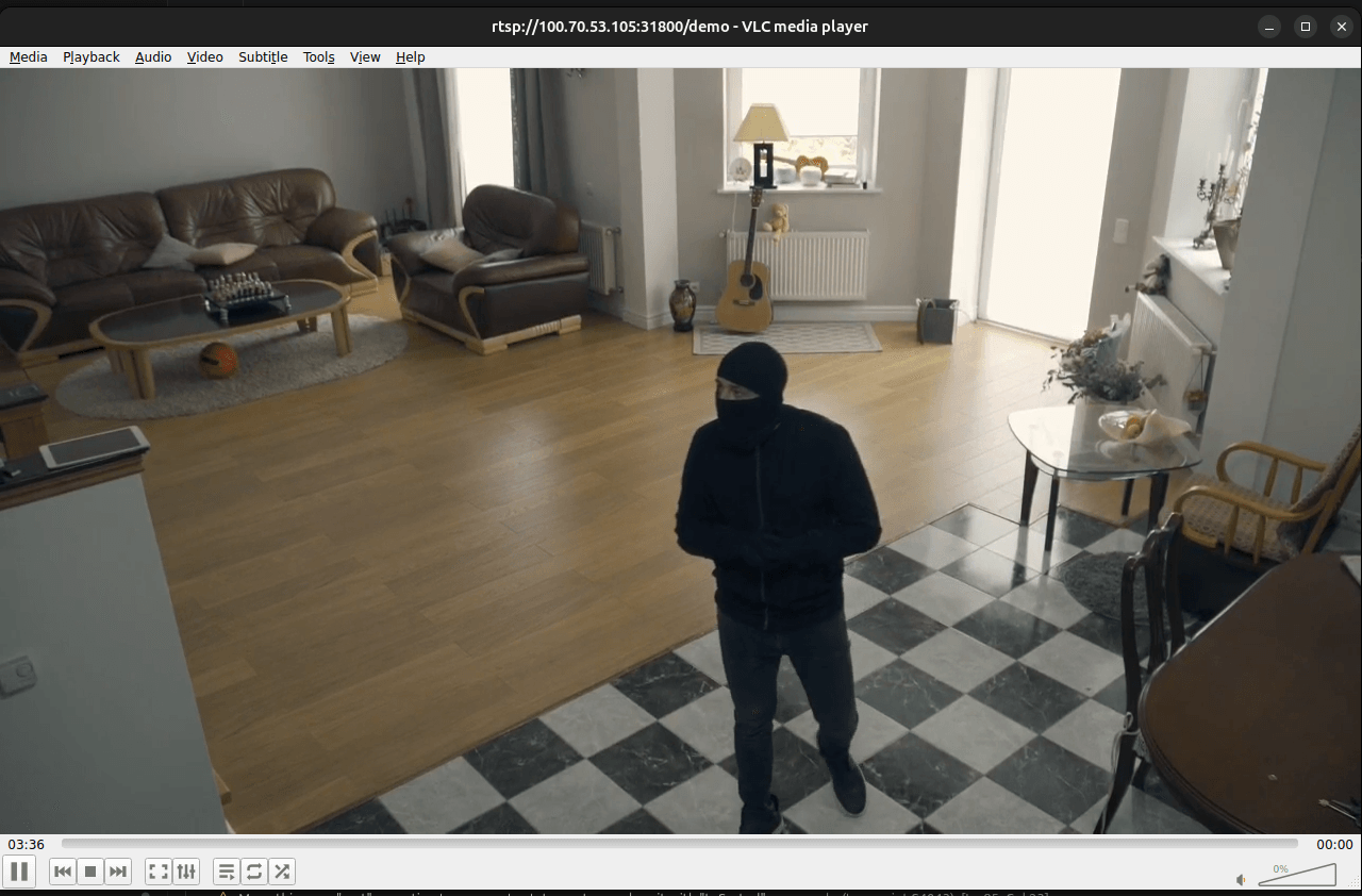 VLC showing the fake camera video feed